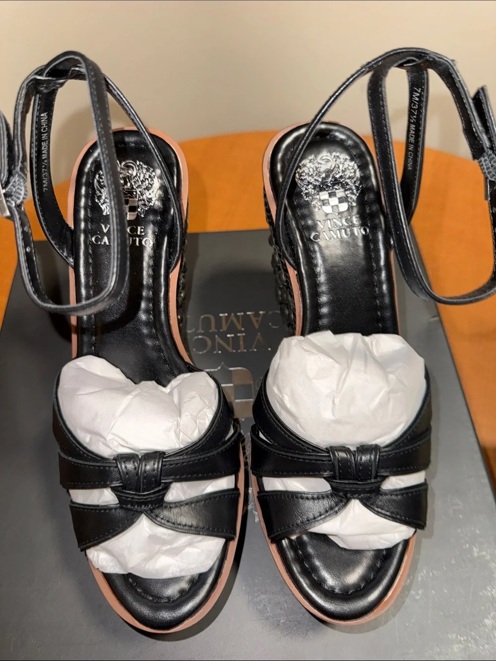 Vince Camuto Black Studded Braided Wedge Sandals